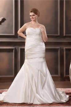Satin Sweetheart Embroidered Beading Mermaid Plus Size Gown