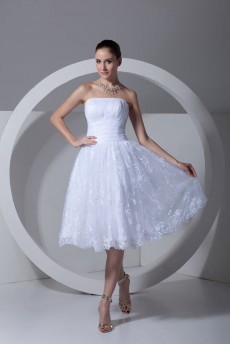 Strapless Satin and Lace Knee Length Dress