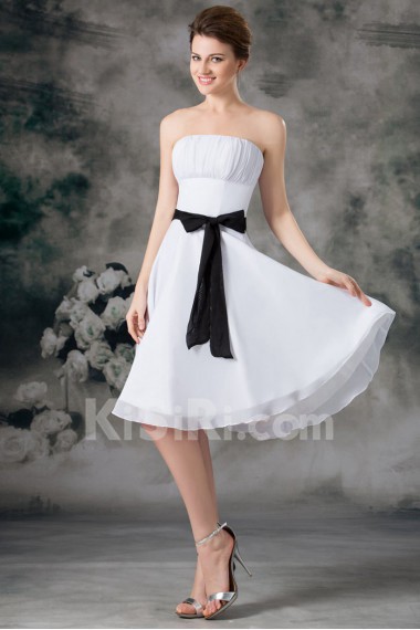 Chiffon Strapless Short Dress with Sash