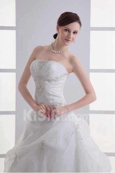 Organza Strapless Ball Gown with Embroidery