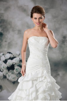Taffeta Strapless A Line Gown with Embroidery