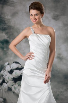 Satin One Shoulder A Line Gown with Embroidery