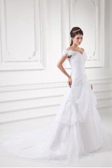Organza Off-the-Shoulder A Line Gown with Embroidery
