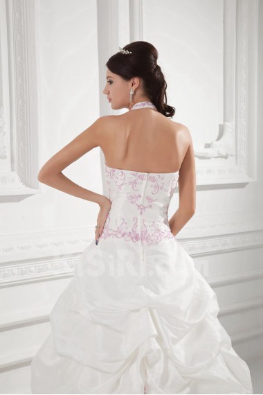 Taffeta Halter A Line Gown with Embroidery