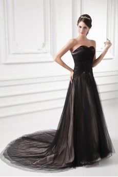 Net and Satin Sweetheart A Line Gown with Embroidery