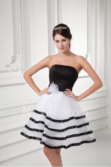 Organza Strapless Short Gown with Hand-made Flower