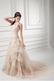 Organza Halter A Line Gown with Embroidery