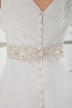 Organza V Neckline A Line Gown with Embroidery