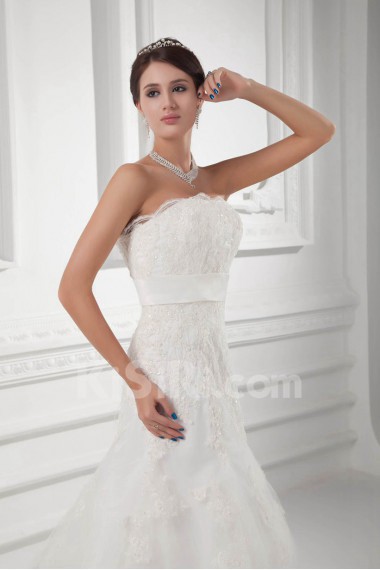 Strapless A Line Gown with Embroidery
