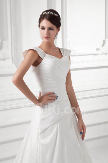 Satin A Line Gown with Cap Sleeves
