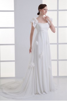 Chiffon Scoop A Line Gown with Hand-made Flowers
