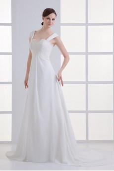 Chiffon A Line Gown with Embroidery