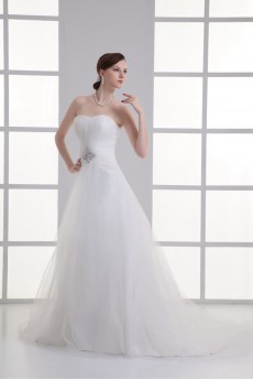 Satin and Net Sweetheart A Line Gown with Embroidery