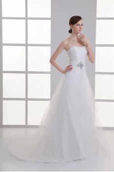 Satin and Net Sweetheart A Line Gown with Embroidery
