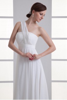 Chiffon One Shoulder A Line Gown with Sash