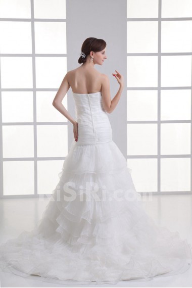 Organza Strapless A Line Gown with Hand-made Flowers