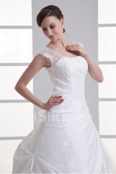 Taffeta Strapless A Line Gown with Hand-made Flowers