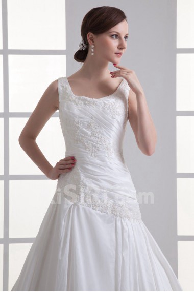 Taffeta Square A Line Gown with Embroidery