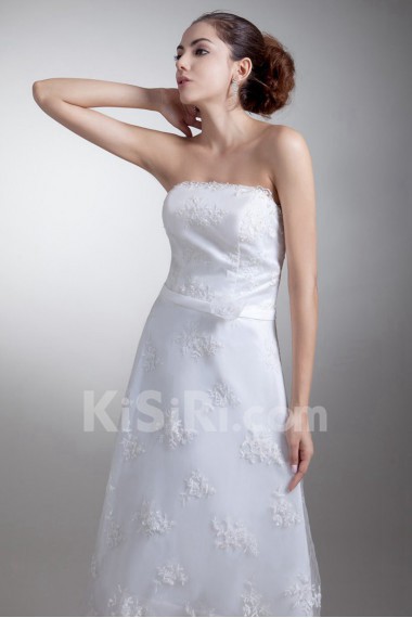 Organza and Satin Strapless Tea-Length Gown
