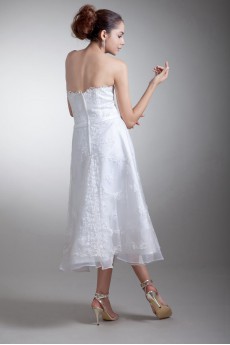 Organza and Satin Strapless Tea-Length Gown