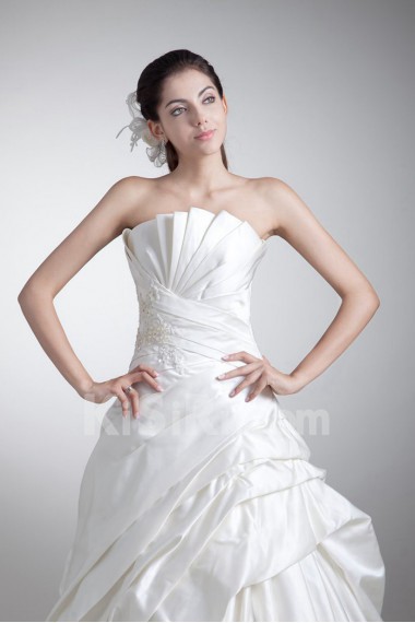 Satin Scallop A Line Gown with Embroidery