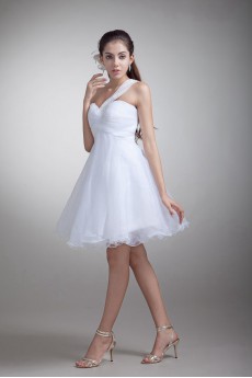 Organza One Shoulder Short Gown with Embroidery