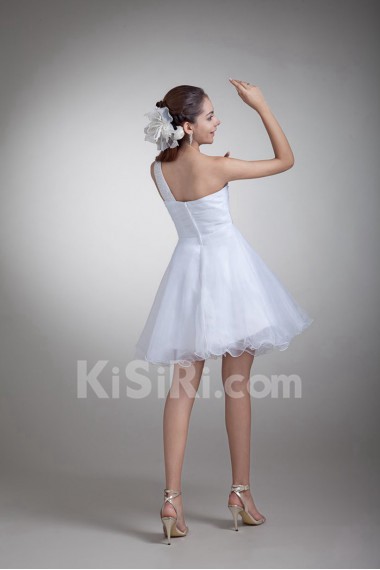 Organza One Shoulder Short Gown with Embroidery