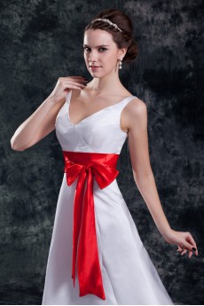 Satin V-Neck A Line Gown with Sash