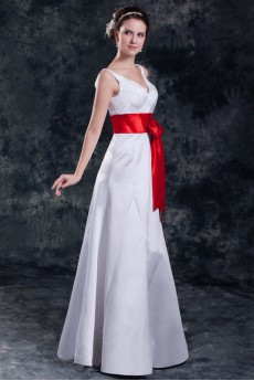 Satin V-Neck A Line Gown with Sash