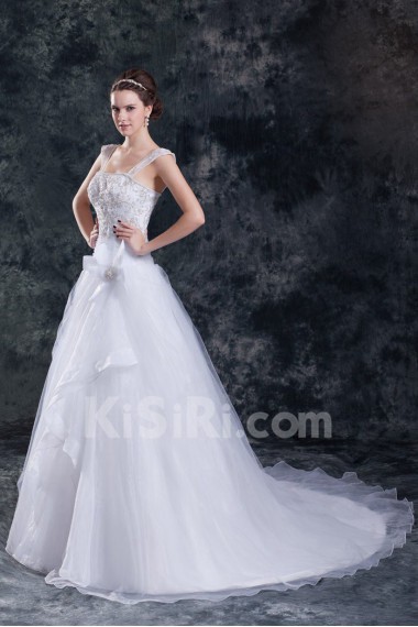 Organza A Line Gown with Embroidery