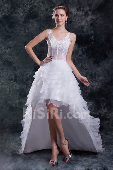 Organza V-Neck A Line Gown with Embroidery