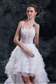 Organza V-Neck A Line Gown with Embroidery