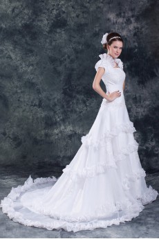Organza Square A Line Gown with Cap Sleeves