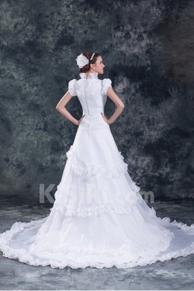 Organza Square A Line Gown with Cap Sleeves
