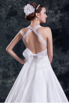 Organza Halter A Line Gown with Embroidery