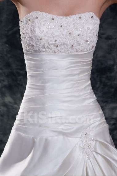 Satin Strapless A Line Gown with Embroidery