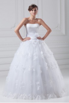 Organza and Satin Scoop A Line Gown with Embroidery