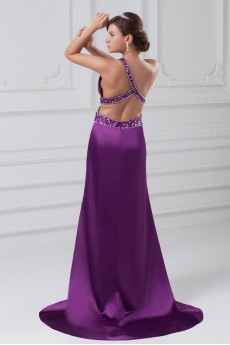 Satin Asymmetrical A Line Gown with Embroidery