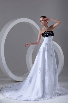 Organza Scoop A Line Gown with Embroidery