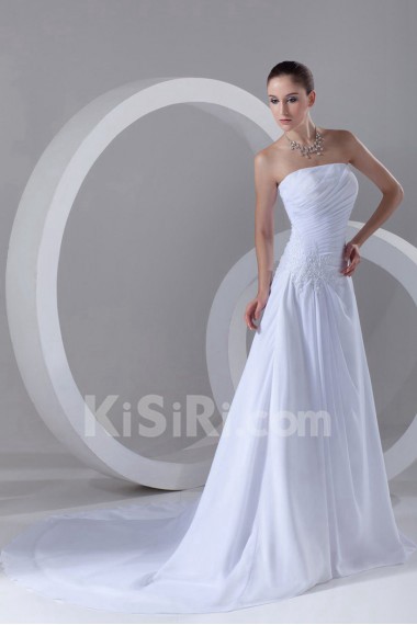 Chiffon Strapless A Line Gown with Embroidery