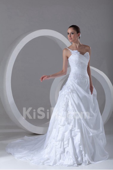 Taffeta Sweetheart A Line Gown with Hand-made Flowers