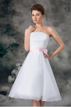 Organza Strapless A Line Short Gown with Sash