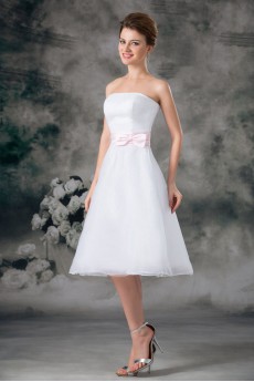 Organza Strapless A Line Short Gown with Sash