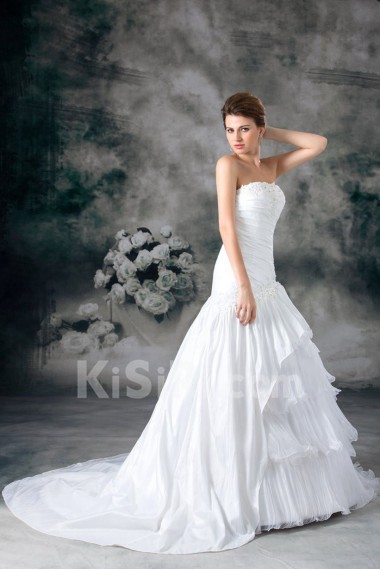 Taffeta Strapless A Line Gown with Embroidery
