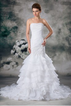 Strapless Mermaid Organza Gown with Embroidery