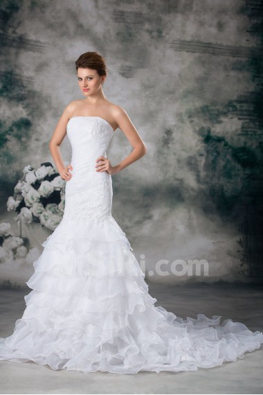 Strapless Mermaid Organza Gown with Embroidery