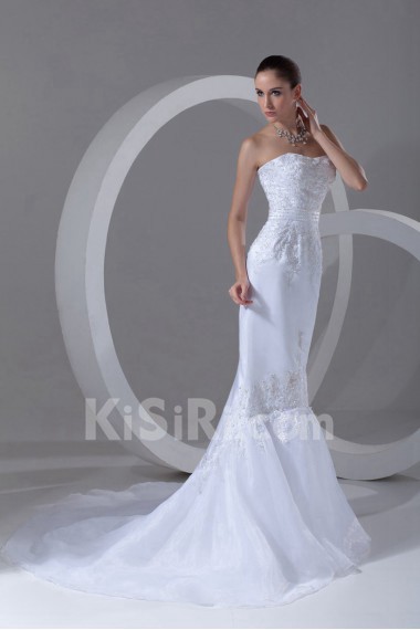 Organza and Satin Scoop Mermaid Gown with Embroidery