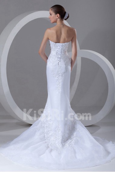 Organza and Satin Scoop Mermaid Gown with Embroidery