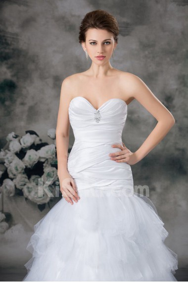 Satin and Net Sweetheart Sheath Gown with Embroidery