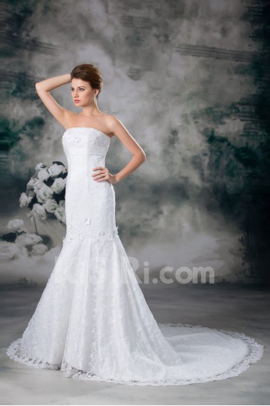 Strapless Sheath Lace Gown with Embroidery